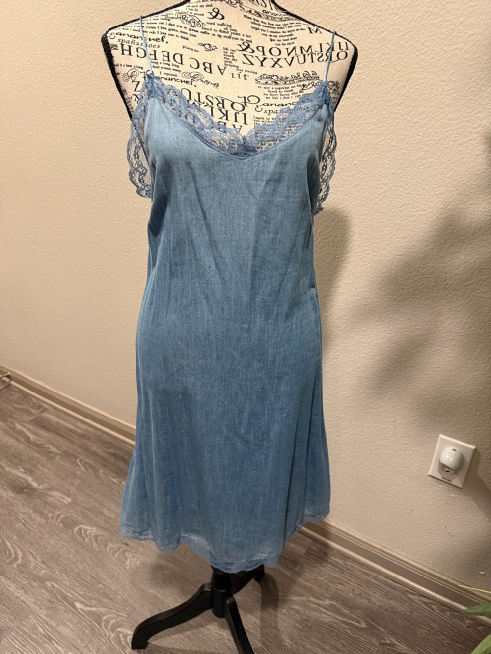 As U Wish Light Blue Lace-Trim Slip Dress